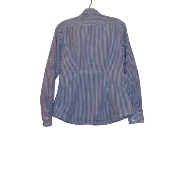 GAP Long Sleeves Cuff Blue White Stripes Button Down Front Ruffled Shirt Women S - Picture 6 of 6